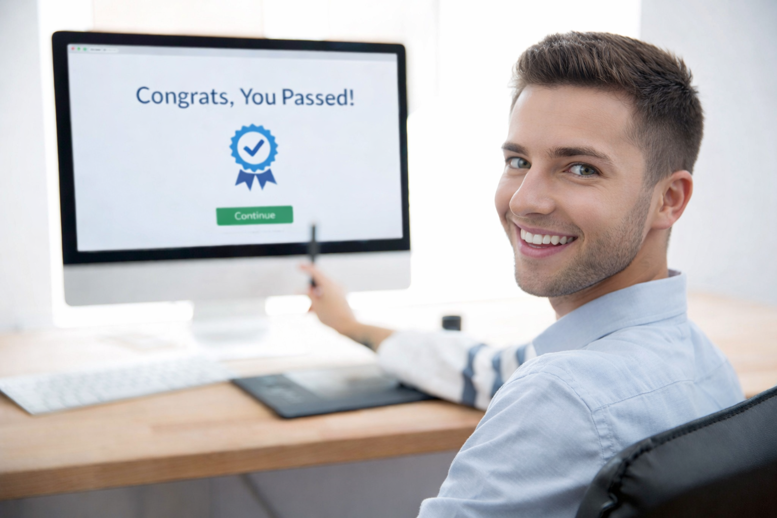 Image of someone passing the exam on the first try